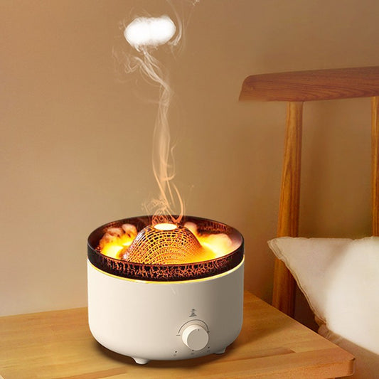 Enhance your space with the Volcano Aromatherapy Diffuser, featuring flame humidifier, timer, and auto-off functions - 560ML.